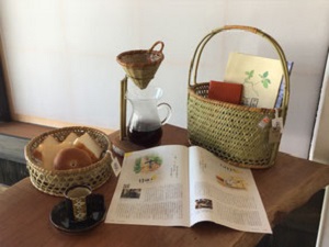 コーヒータイムにコーヒードリップ竹細工　工房　文の郷　長岡市戸隠